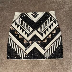 Express Black and White Patterned Pencil Skirt